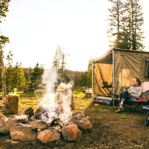 camping by a fire